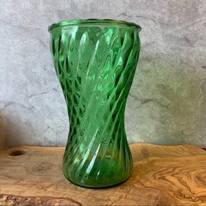 Vintage Emerald Green Glass Flower Vase 8" Tall